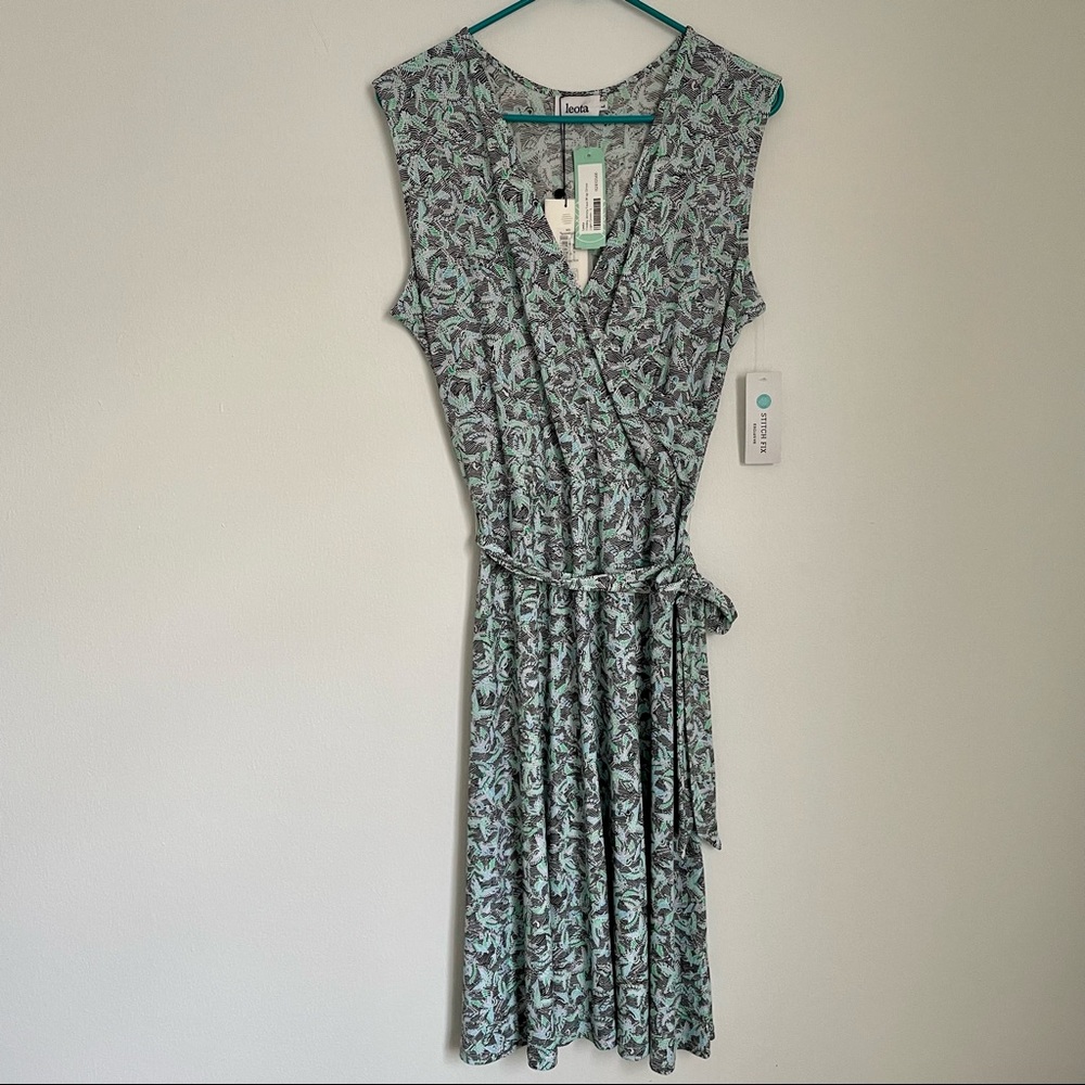 NWT Leota Stitch Fix Finnley Crane Print Faux Wrap Dress Size Large